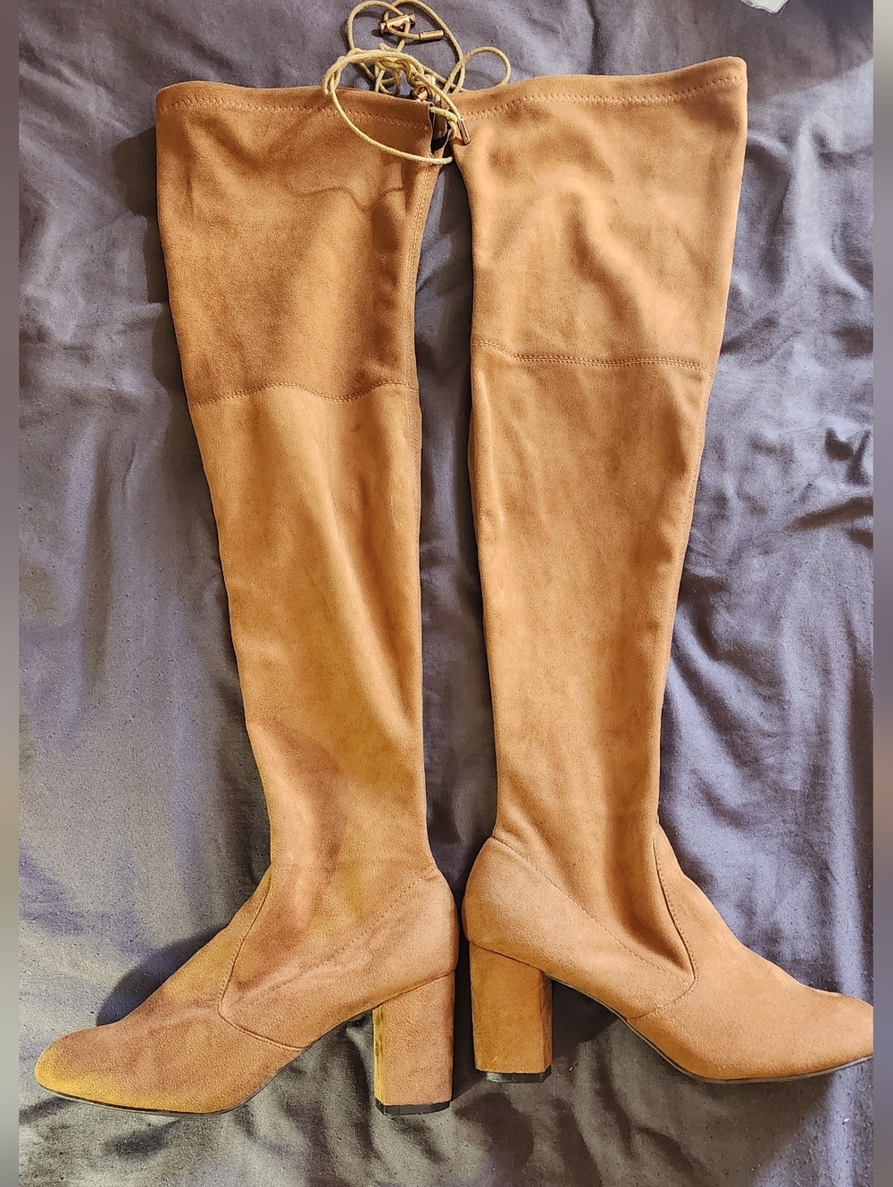 Women's Tall Brown/Sahara Khaki Suede Block Heel Boots in Tan